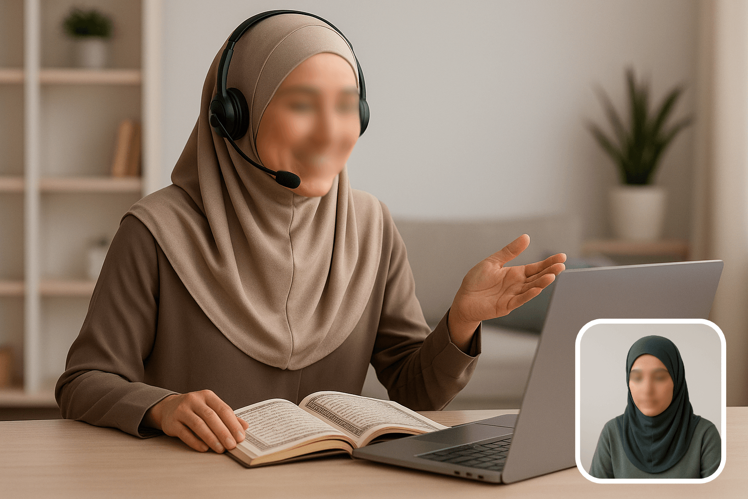 Female Quran teacher teaching online to female students